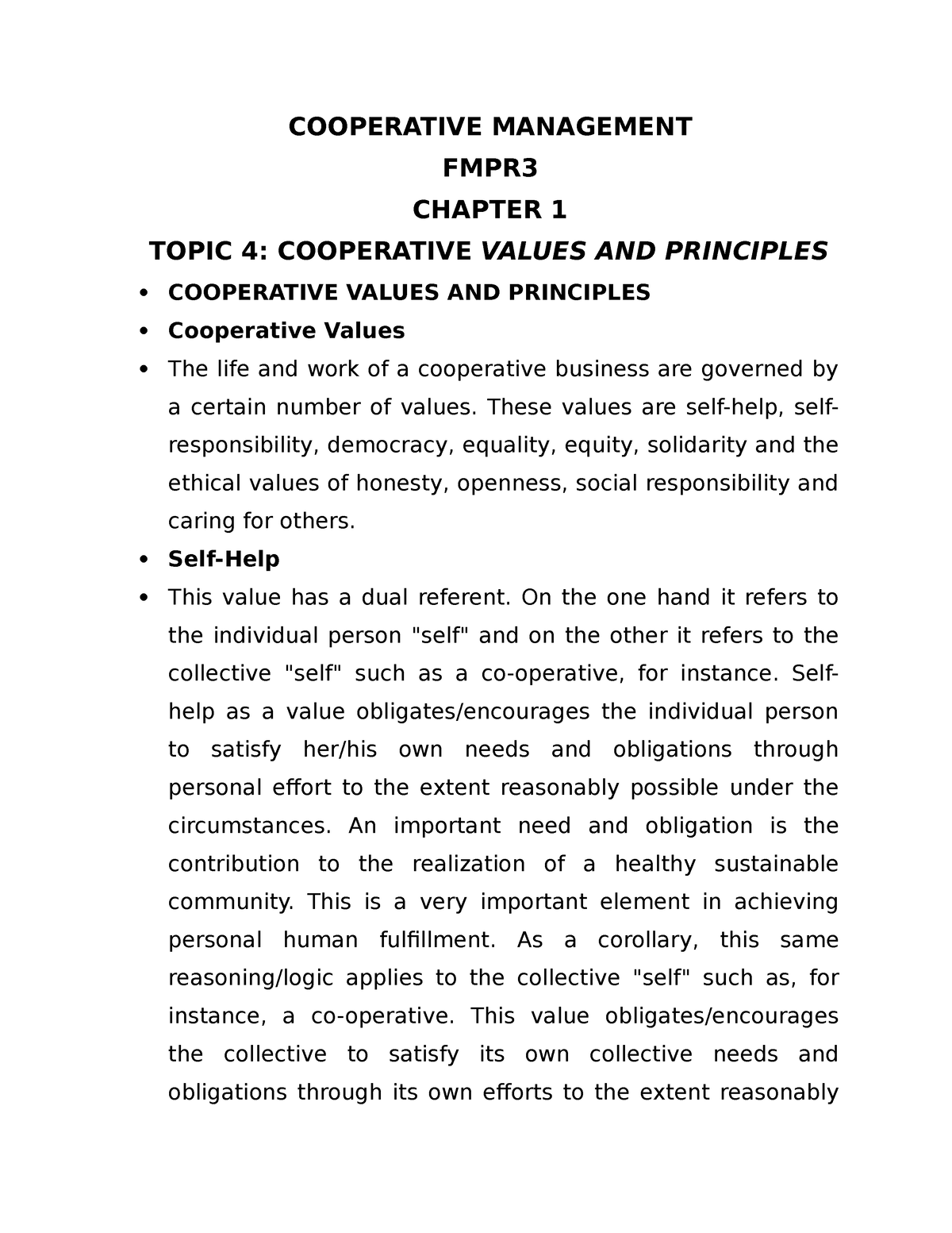 essay about cooperative management