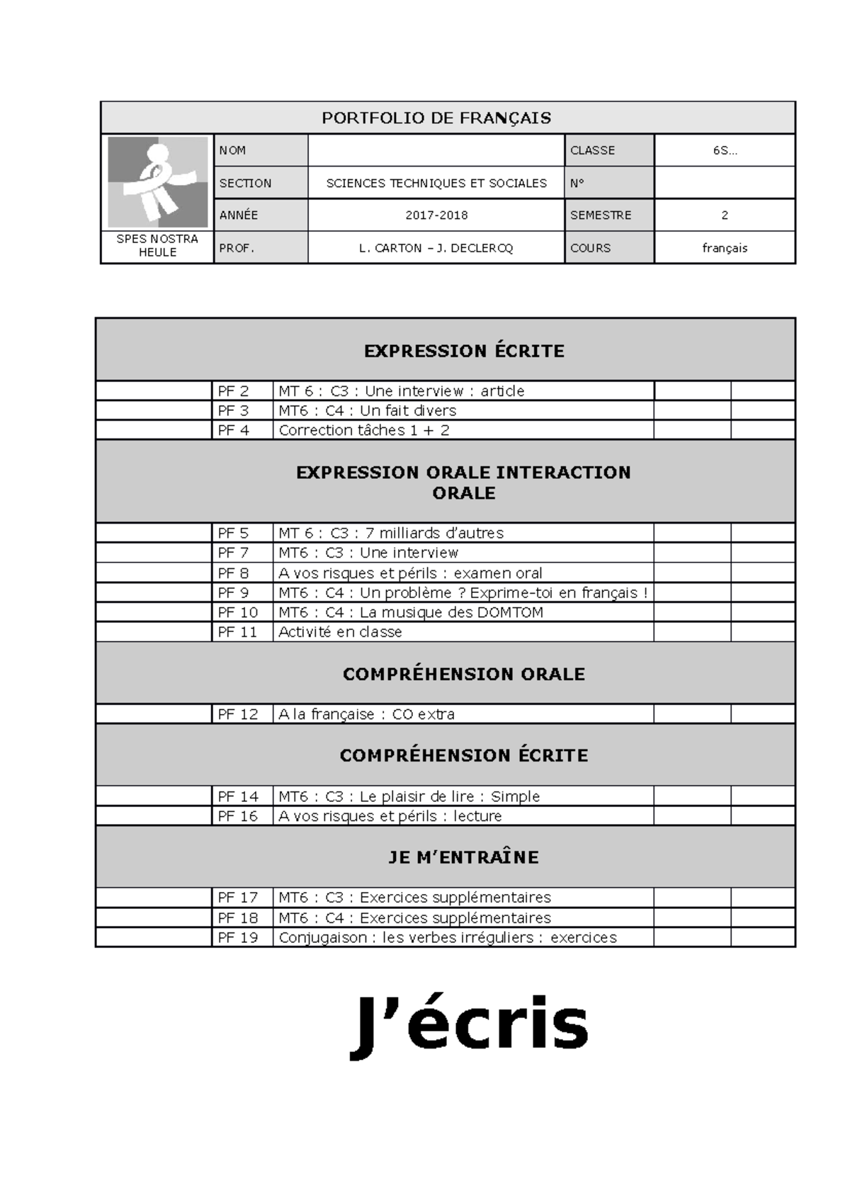 6s Portfolio De Fran Ã§ais 1718 Sem2-3 - PORTFOLIO DE FRANÇAIS NOM ...