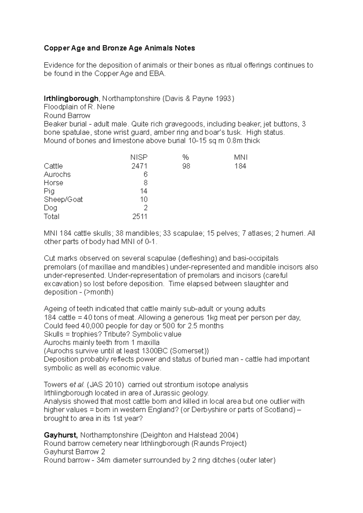 Copper Age and Bronze Age Animals Notes Copper Age and Bronze Age