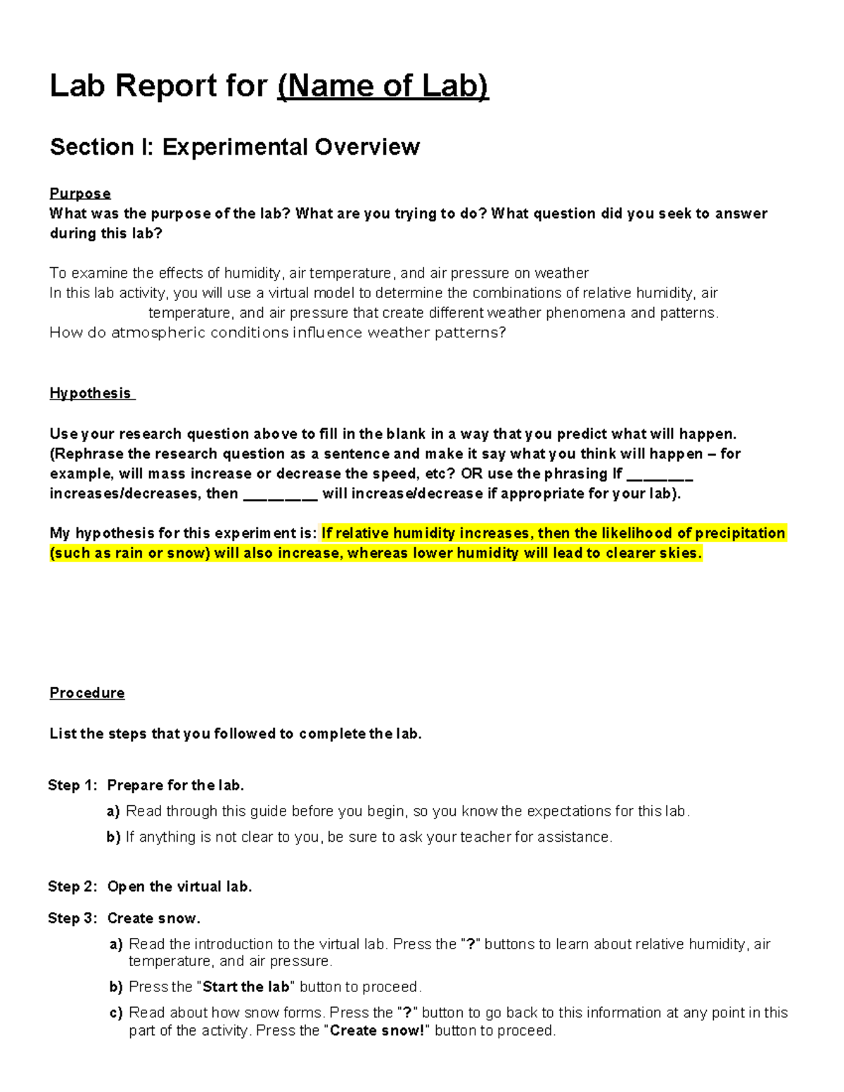 Lab Report Template TL Student Guide Studocu
