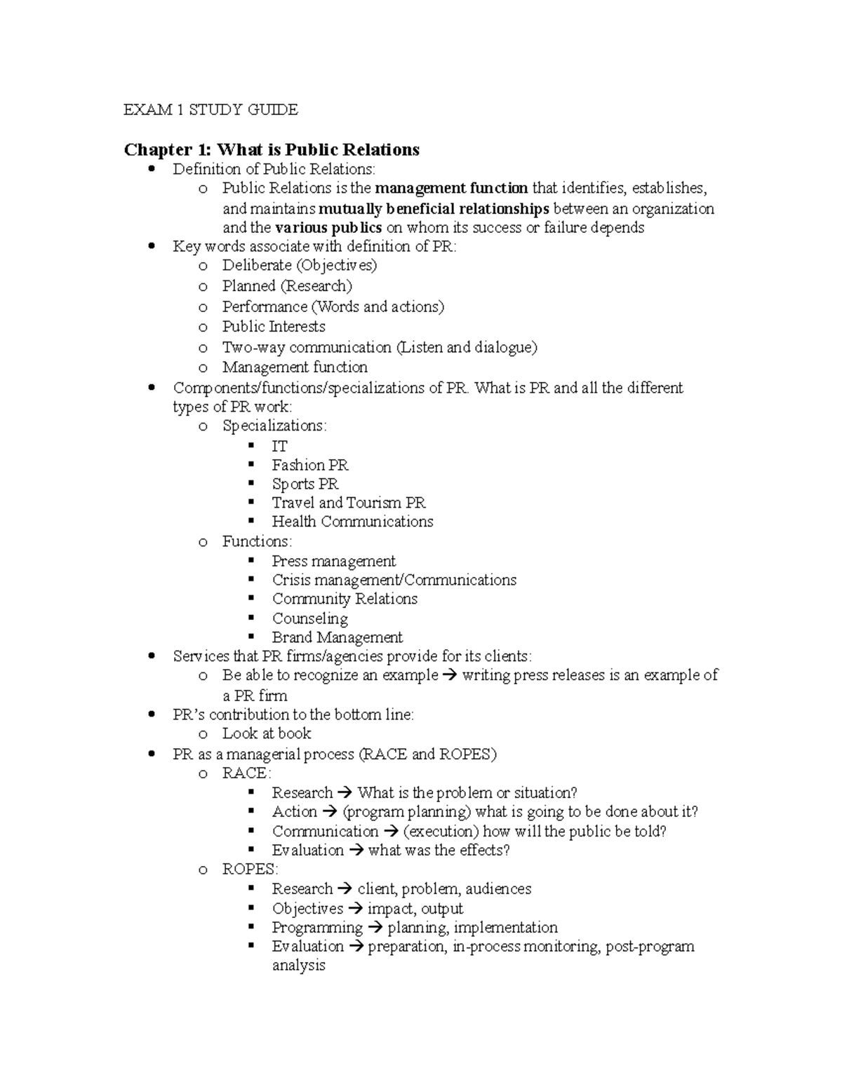 EXAM 1 Study Guide - Summary Principles of Public Relations - EXAM 1 ...