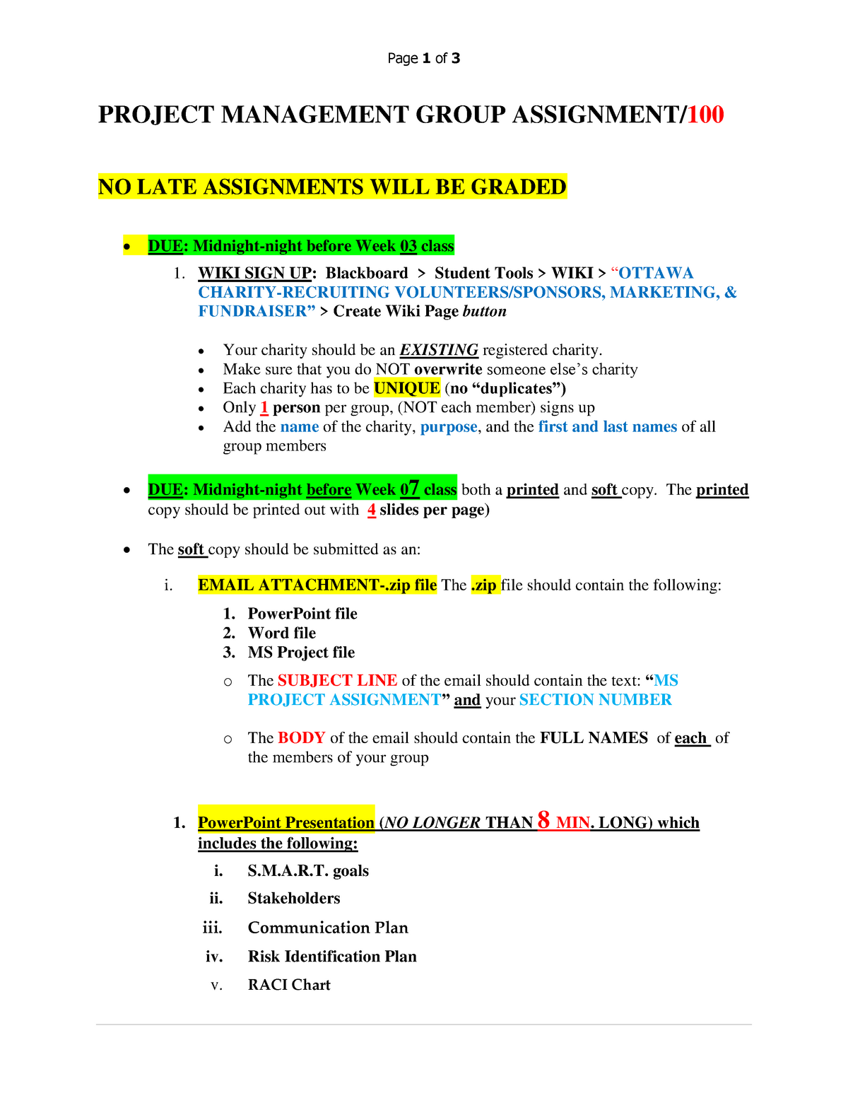 example of project management assignment