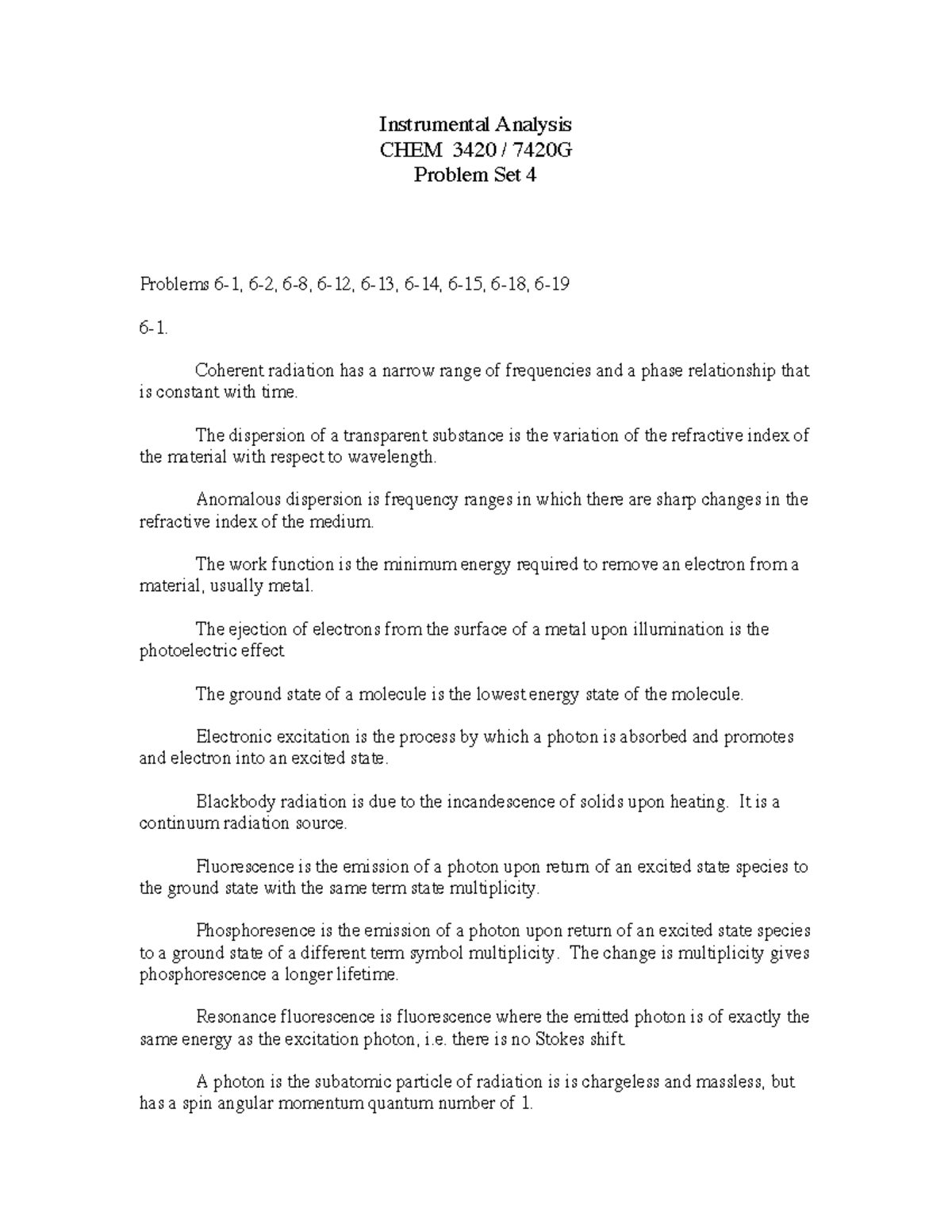 Instrumental Analysis Problem set (solutions) 4 Instrumental