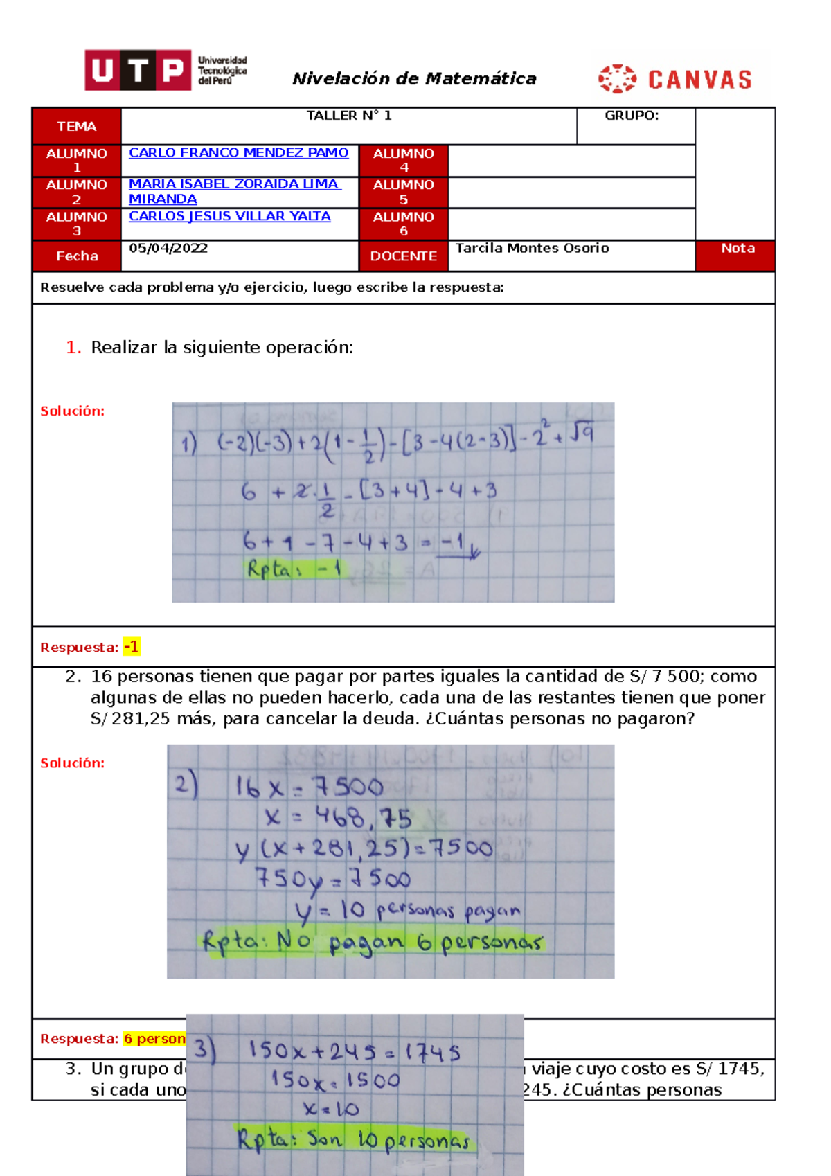 Taller N° 1- NIV MAT - Hiiiii Bb :) - Nivelación De Matemática TEMA ...