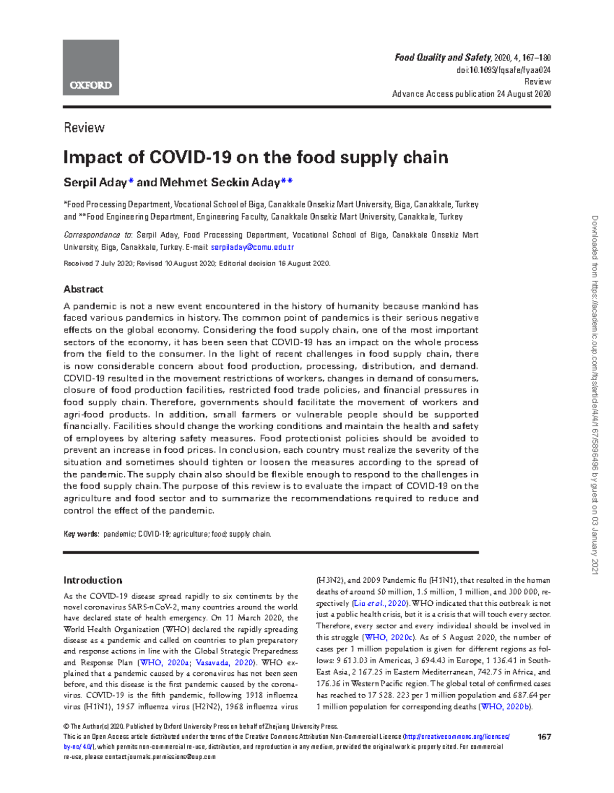 Impact covid 19 to supply chAIN - 167 © The Author(s) 2020. Published ...