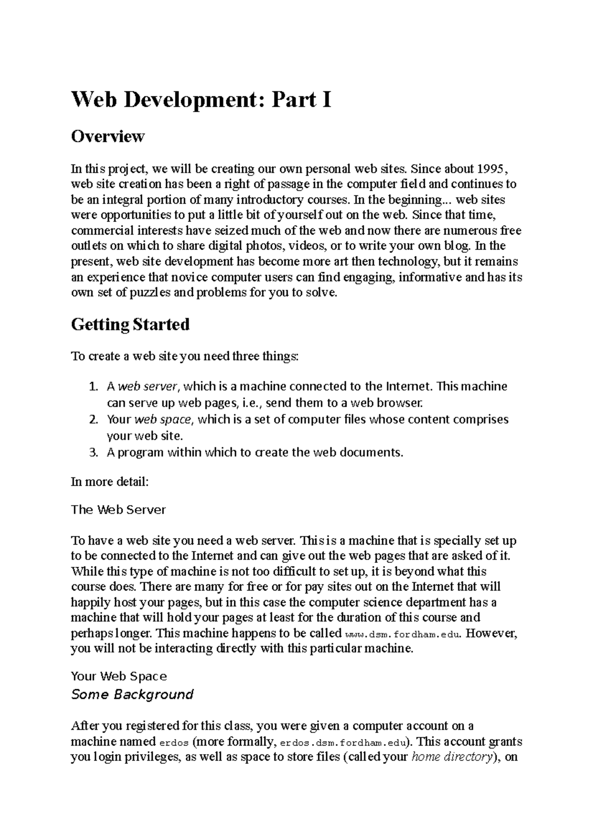 Web Development - Part I - Web Development: Part I Overview In this ...