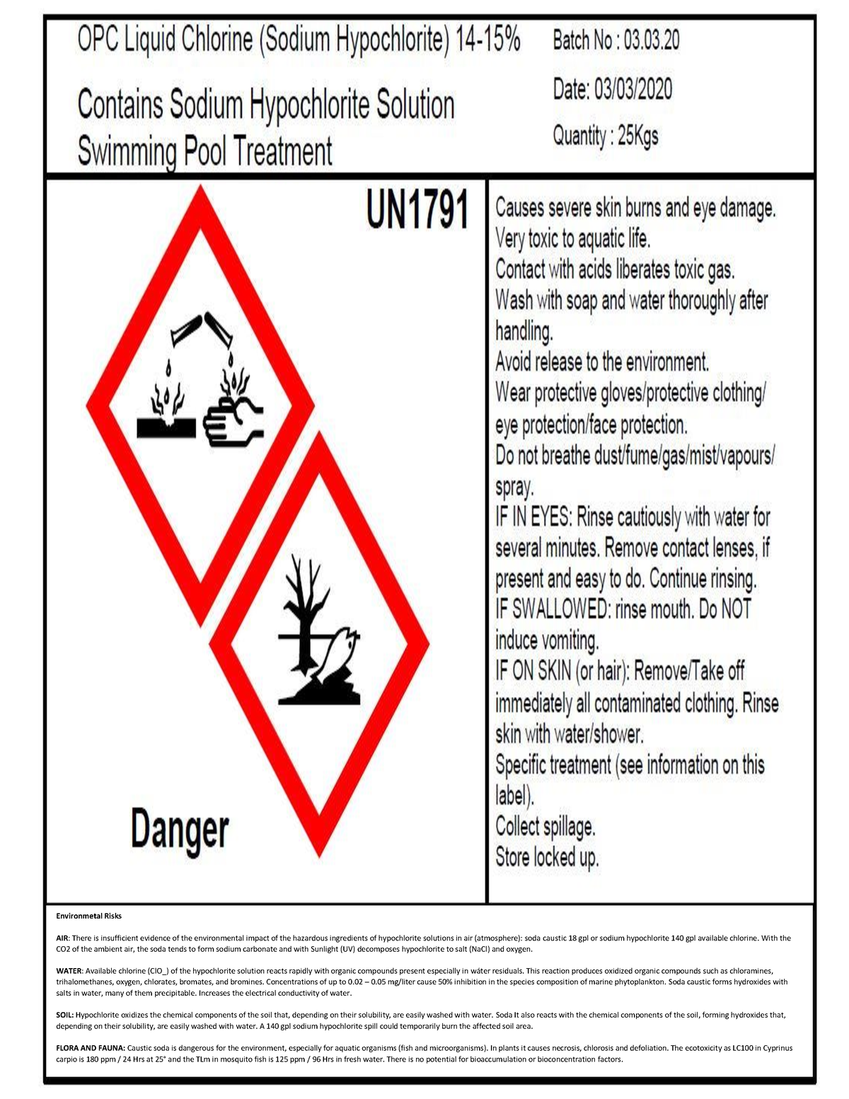 Label Sodium Hypochlorite - Quimica General II - UNAM - Studocu