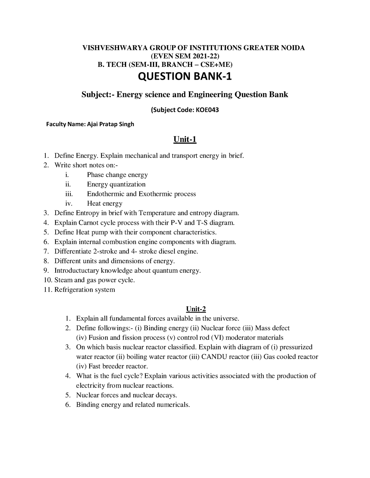 AKTU B.Tech Question Paper - TME-602 - I.C. Engine
