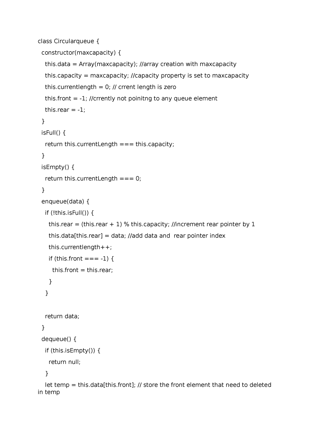 Class+Circularqueue[DSA] - class Circularqueue { constructor ...