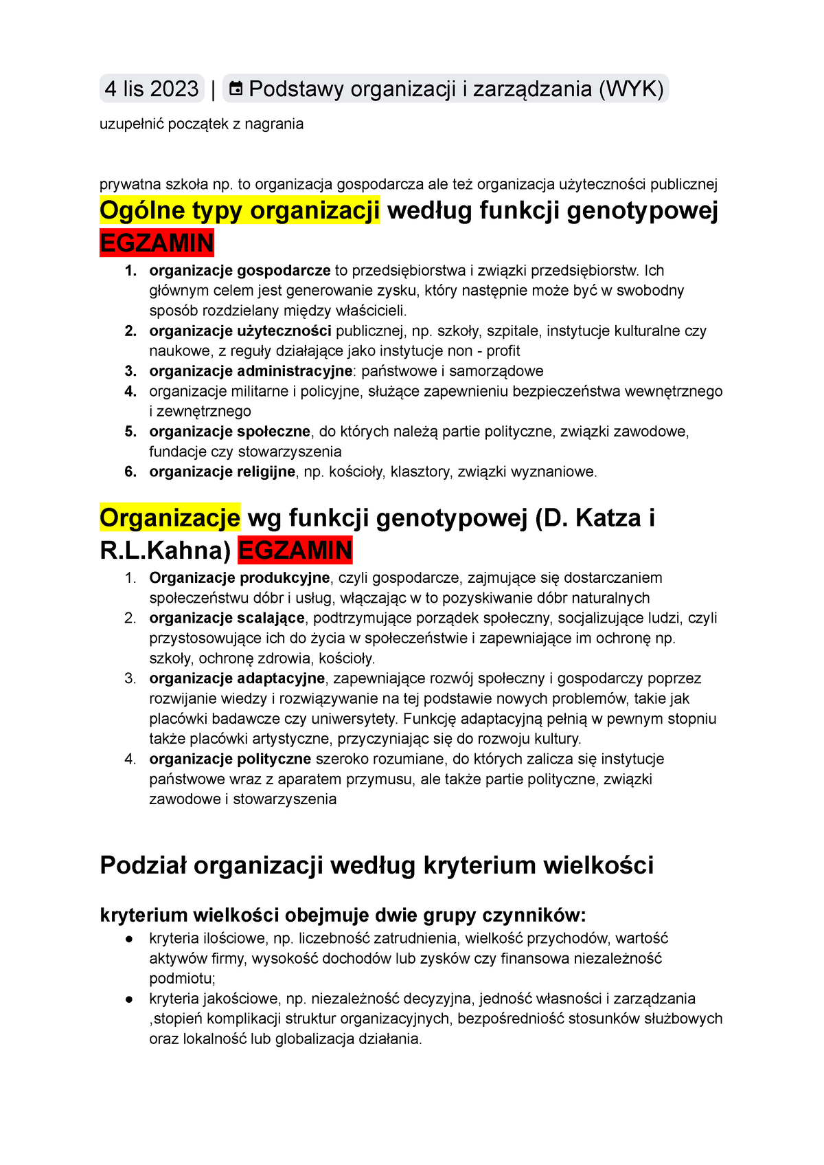 Notatki Podstawy Organizacji I Zarządzania Wyk 04 4 Lis 2023 Podstawy Organizacji I 1851