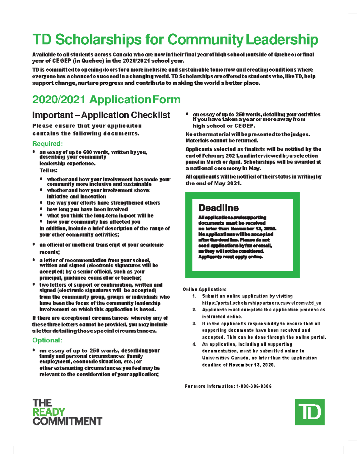 td scholarship for community leadership essay