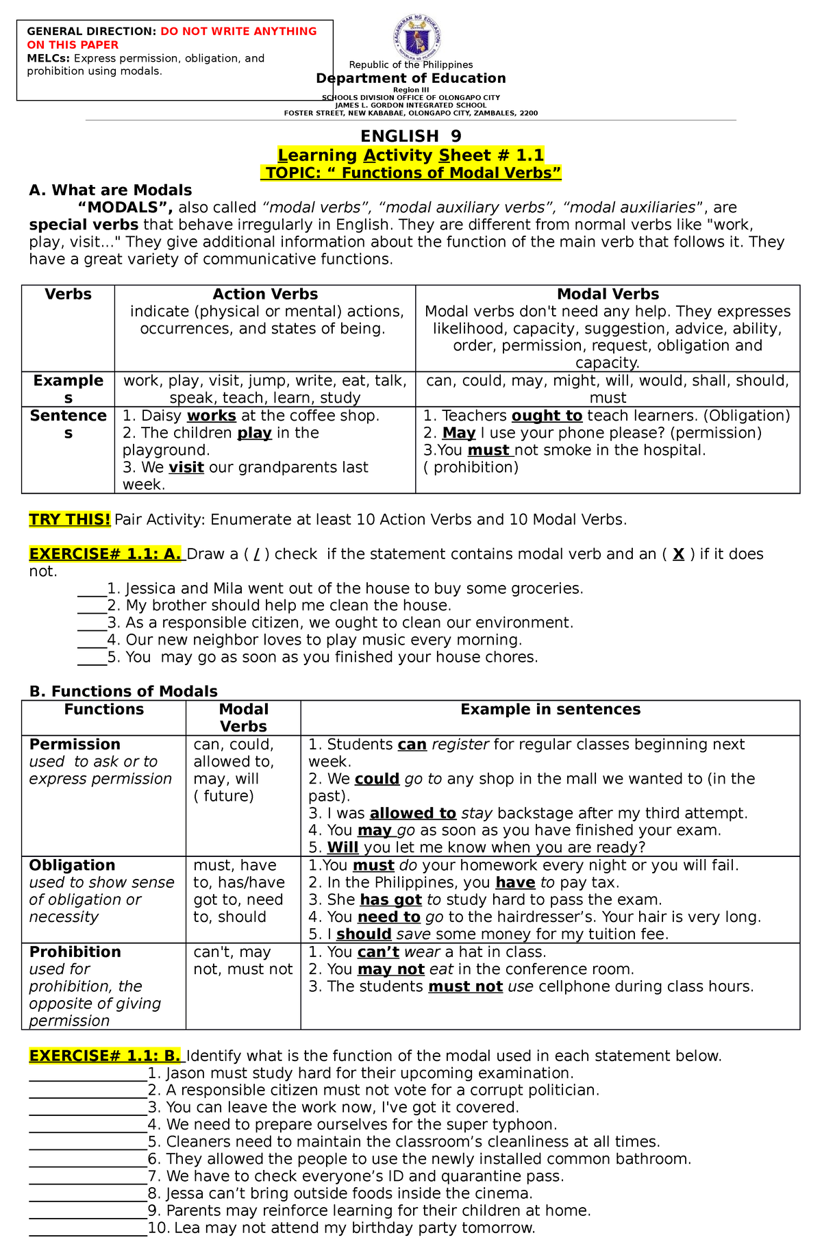 English 9-LAS#1 - GENERAL DIRECTION: DO NOT WRITE ANYTHING ON THIS ...