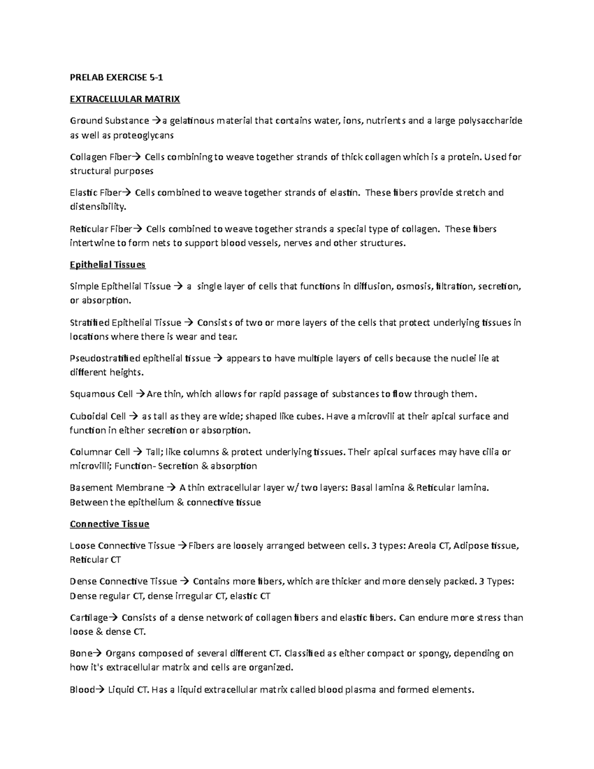 Prelab 51 PRELAB EXERCISE 5 EXTRACELLULAR MATRIX Ground Substance a