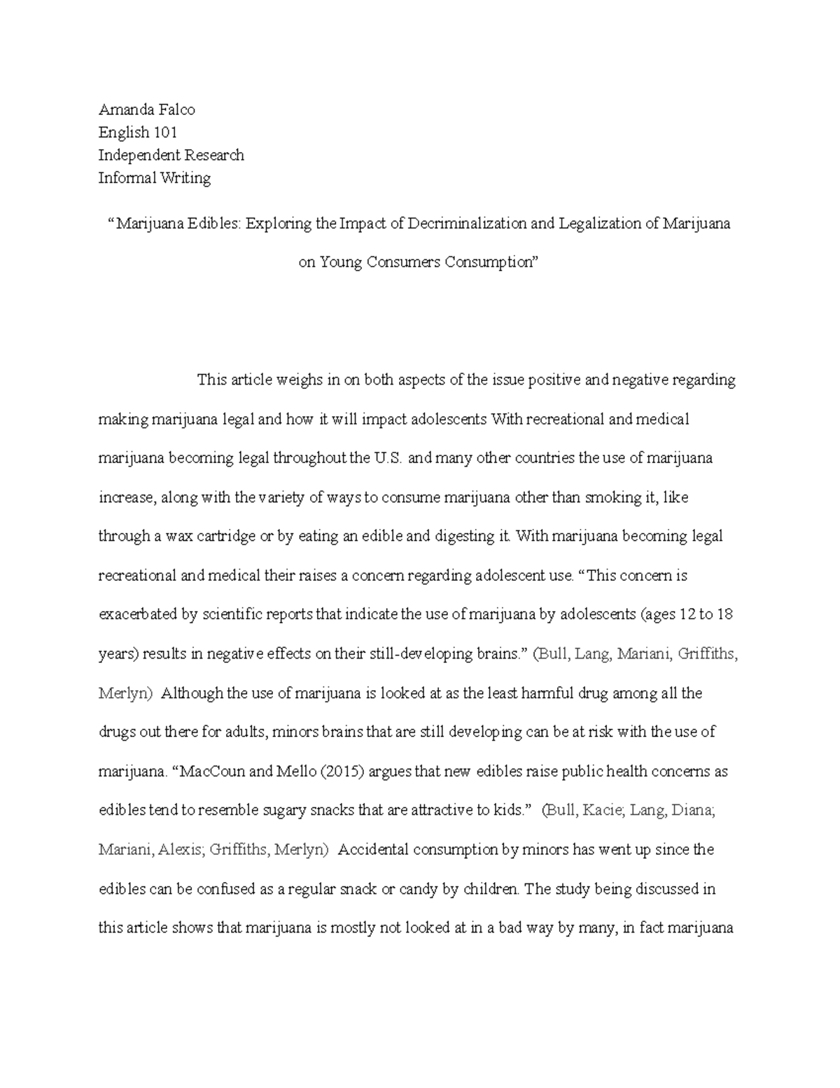 Article 3 Infromal Writing - Amanda Falco English 101 Independent ...