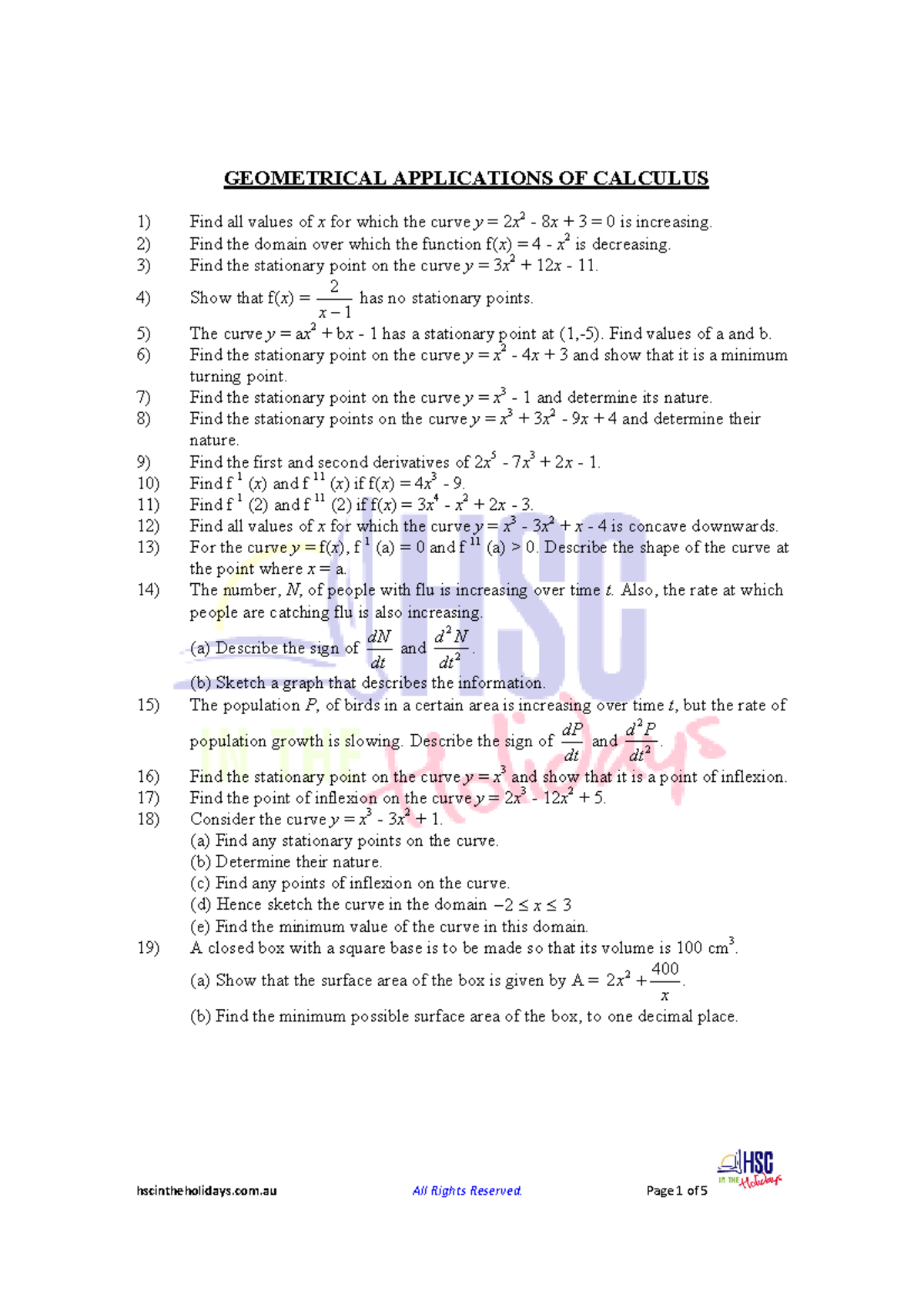 Geometrical Applications of Calculus Questions - GEOMETRICAL ...