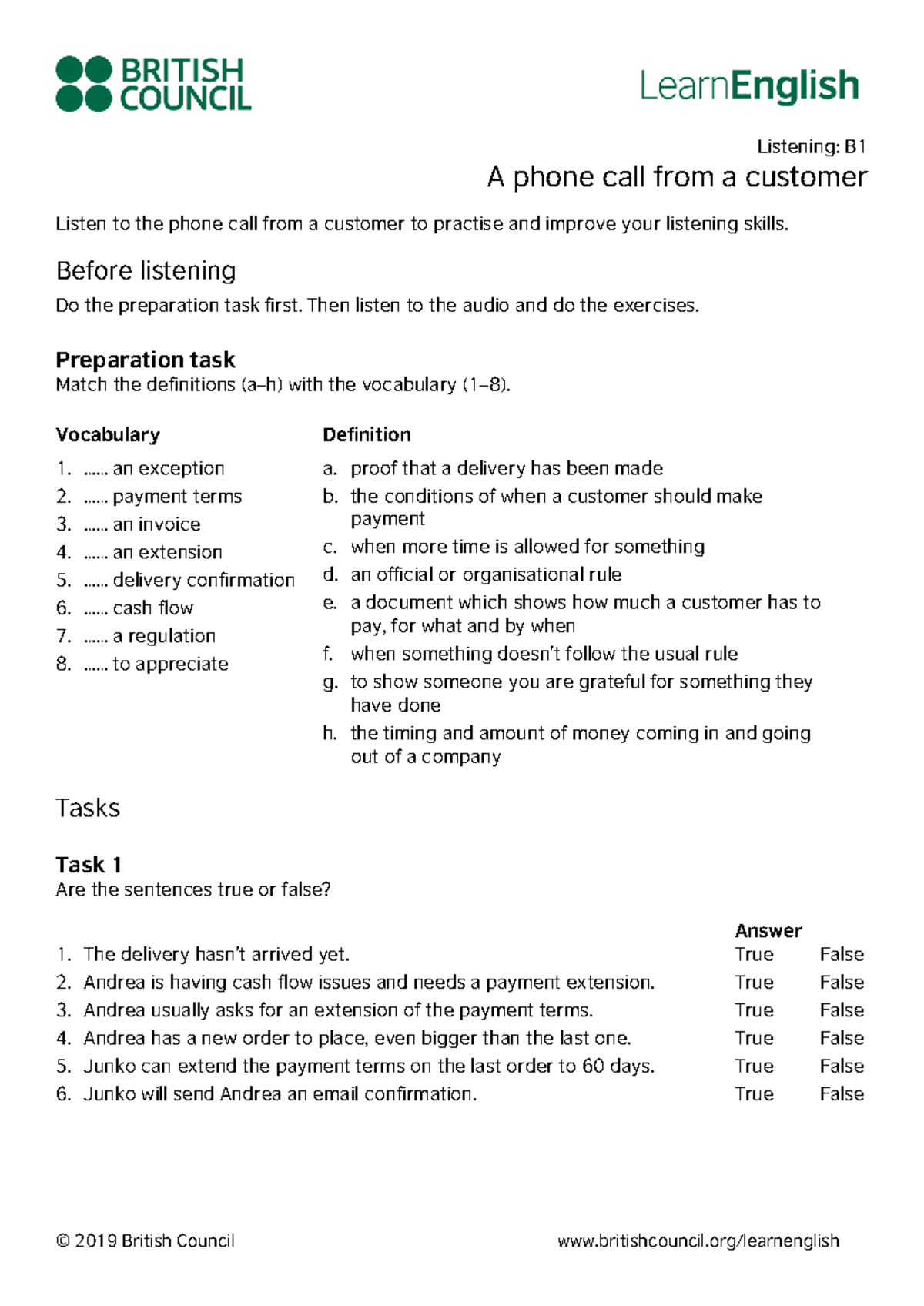 learn-english-listening-b1-a-phone-call-from-a-customer-listening-b