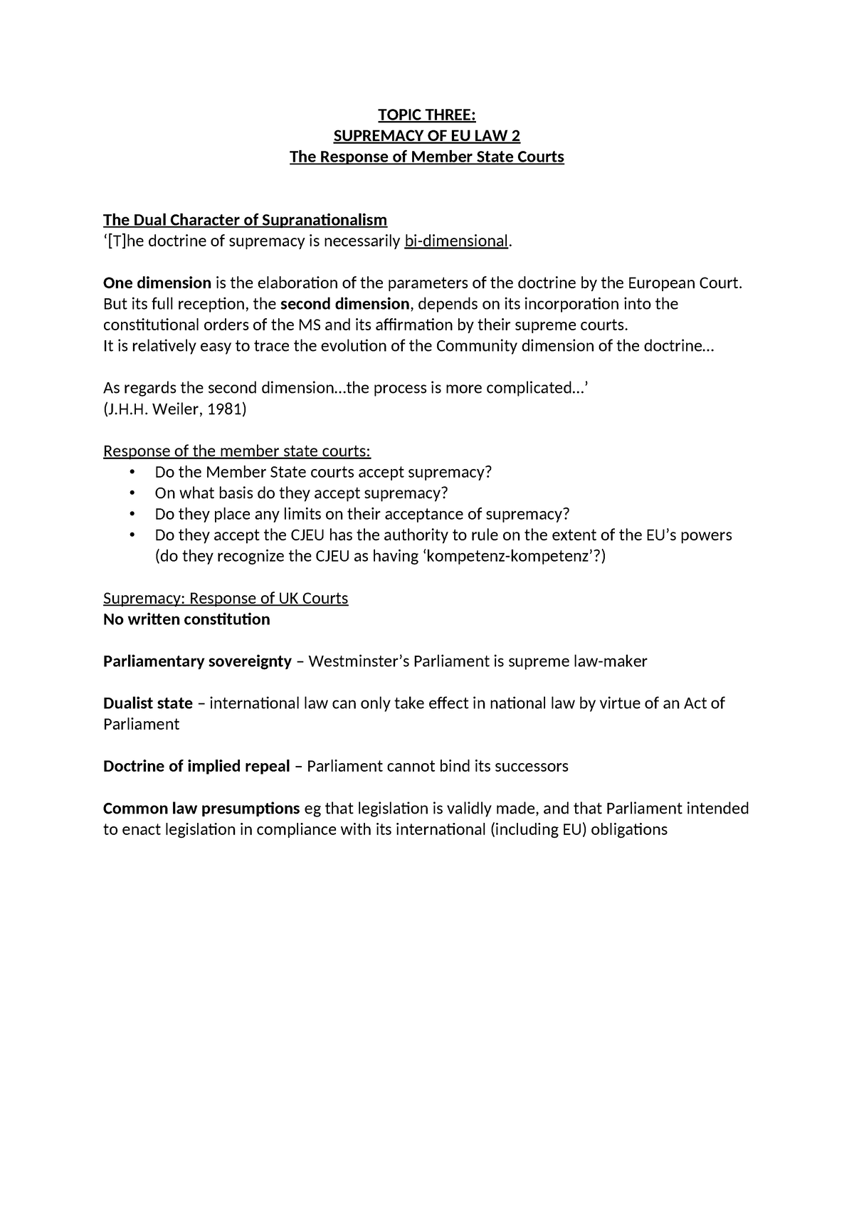 supremacy of eu law essay plan