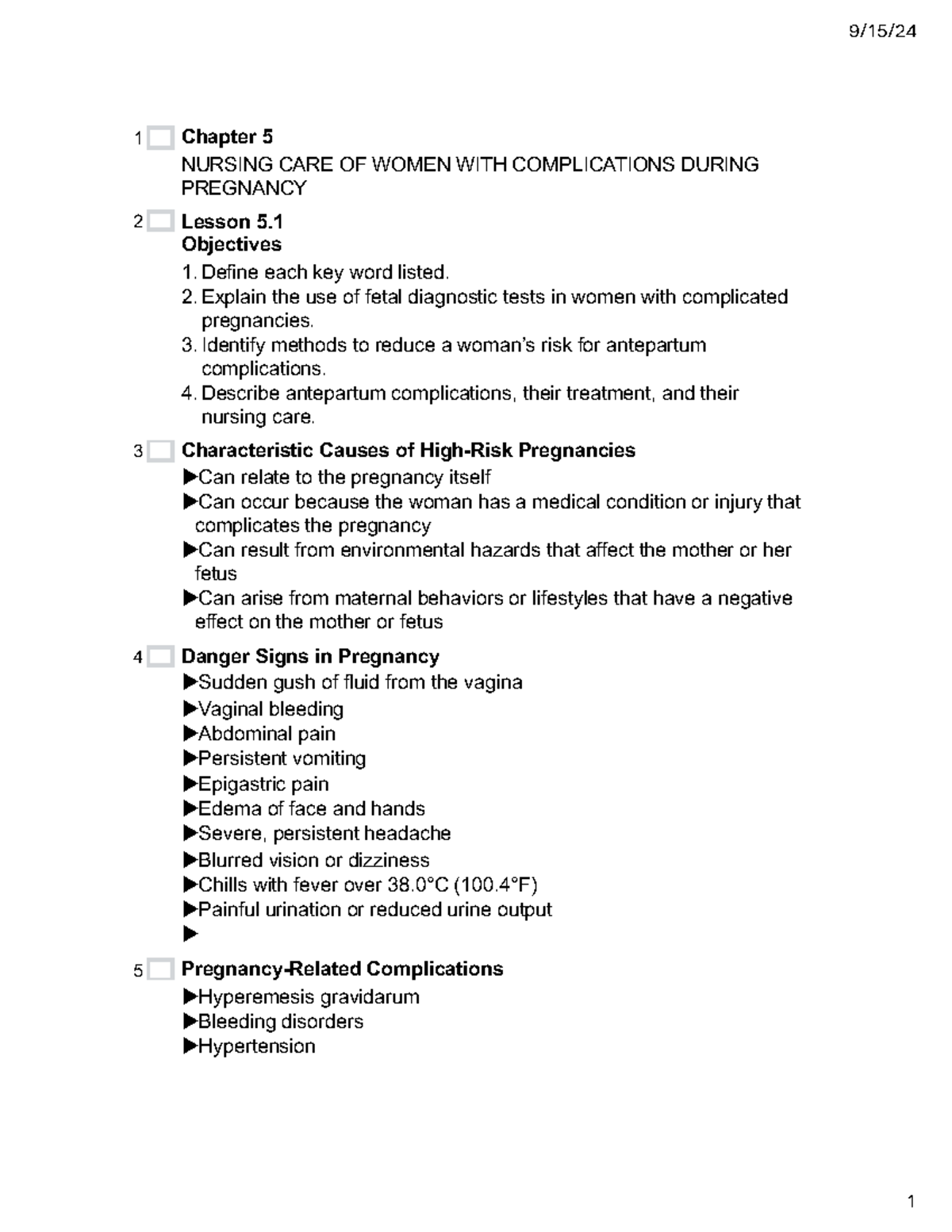 OB Chapter 005 - review! - 9/15/ Chapter 5 NURSING CARE OF WOMEN WITH ...