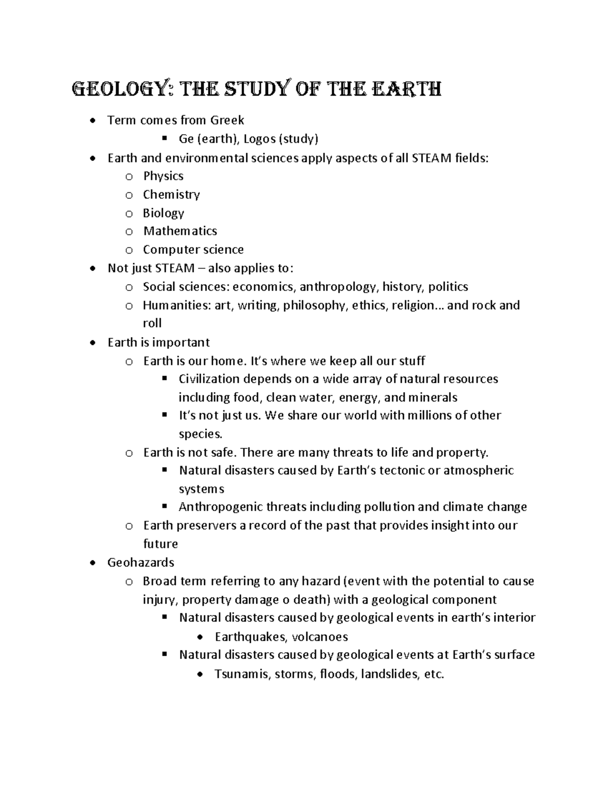 Geohazards notes - Geology: the study of the earth Term comes from ...
