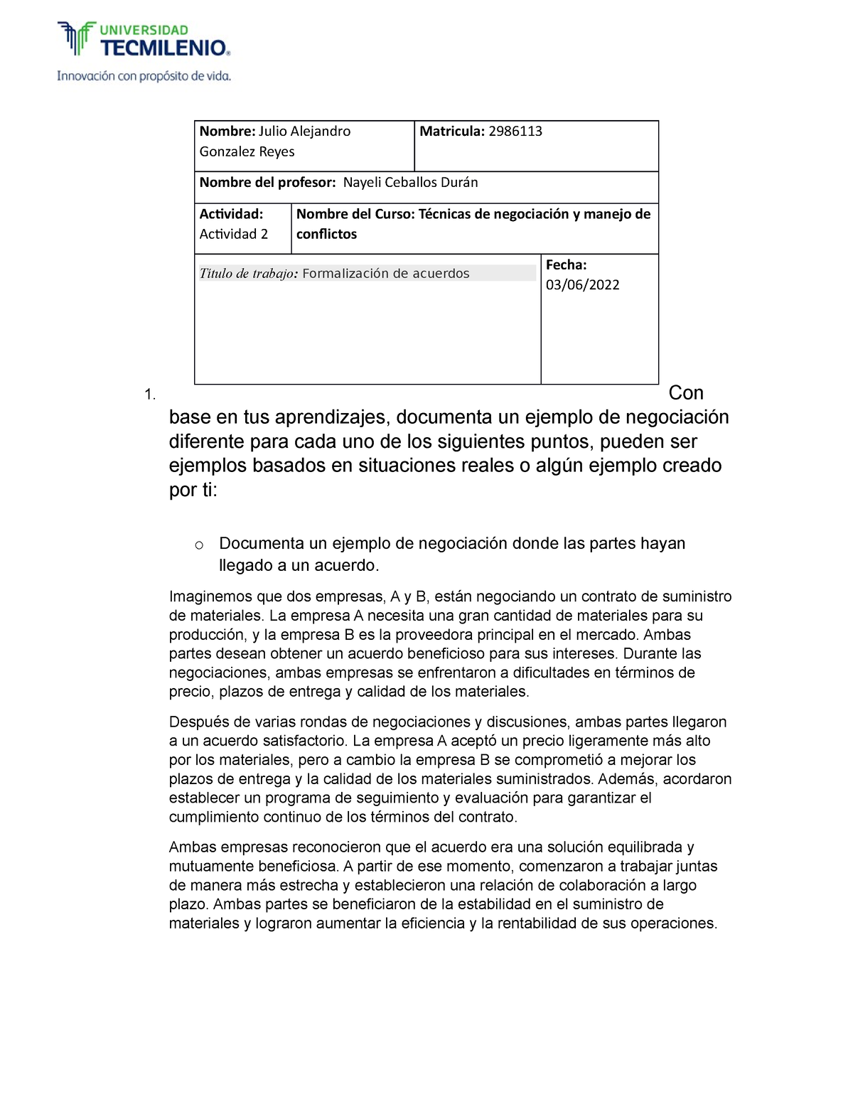 Actividad 2 Formalización de acuerdos - 1. Con base en tus aprendizajes ...