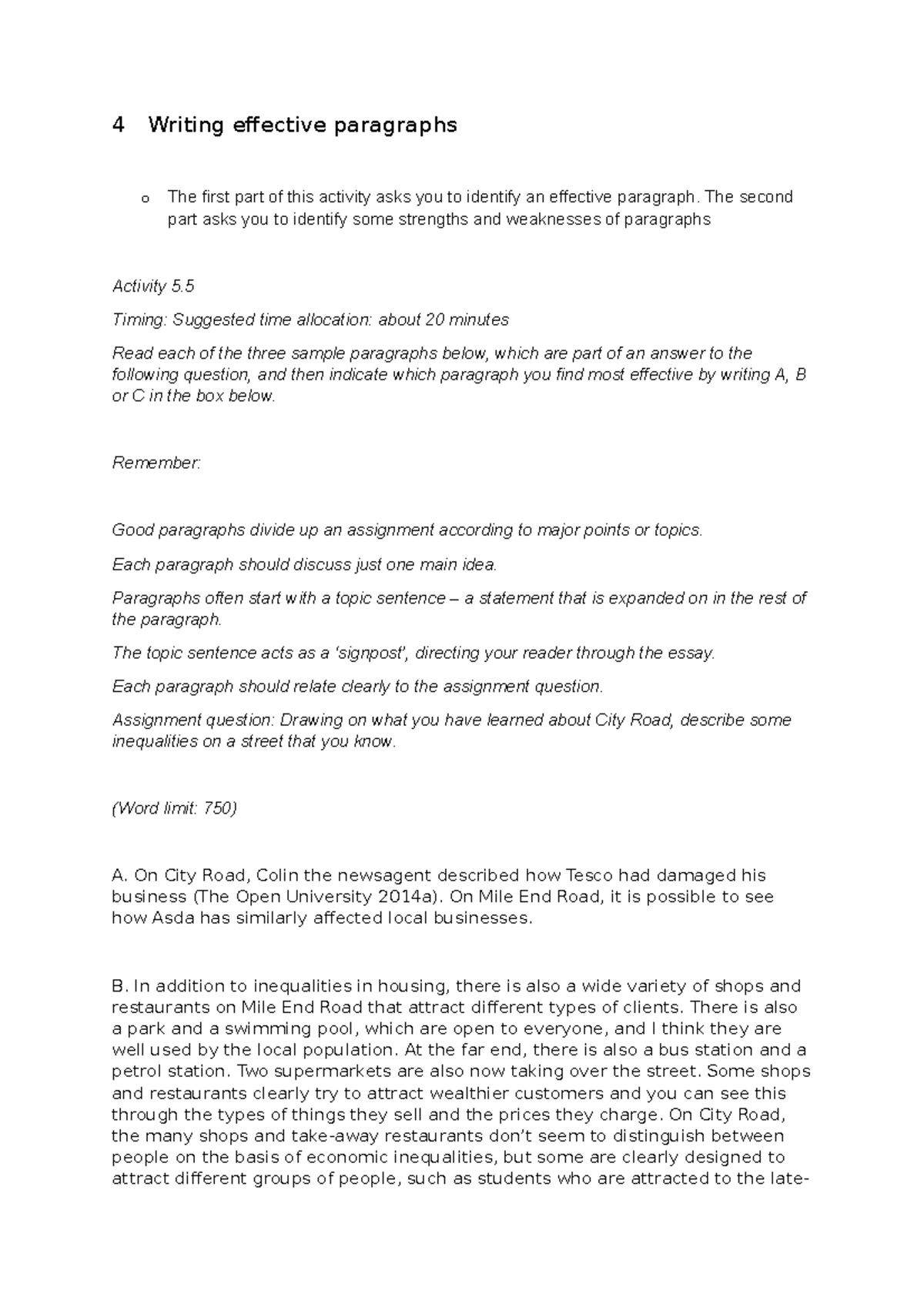 DD102 week 5 4 writing effective paragraphs 4 Writing effective