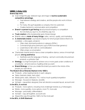 Advertising 283 lecture - WEEK 1 8/22/22 First Day Lecture o Brand ...