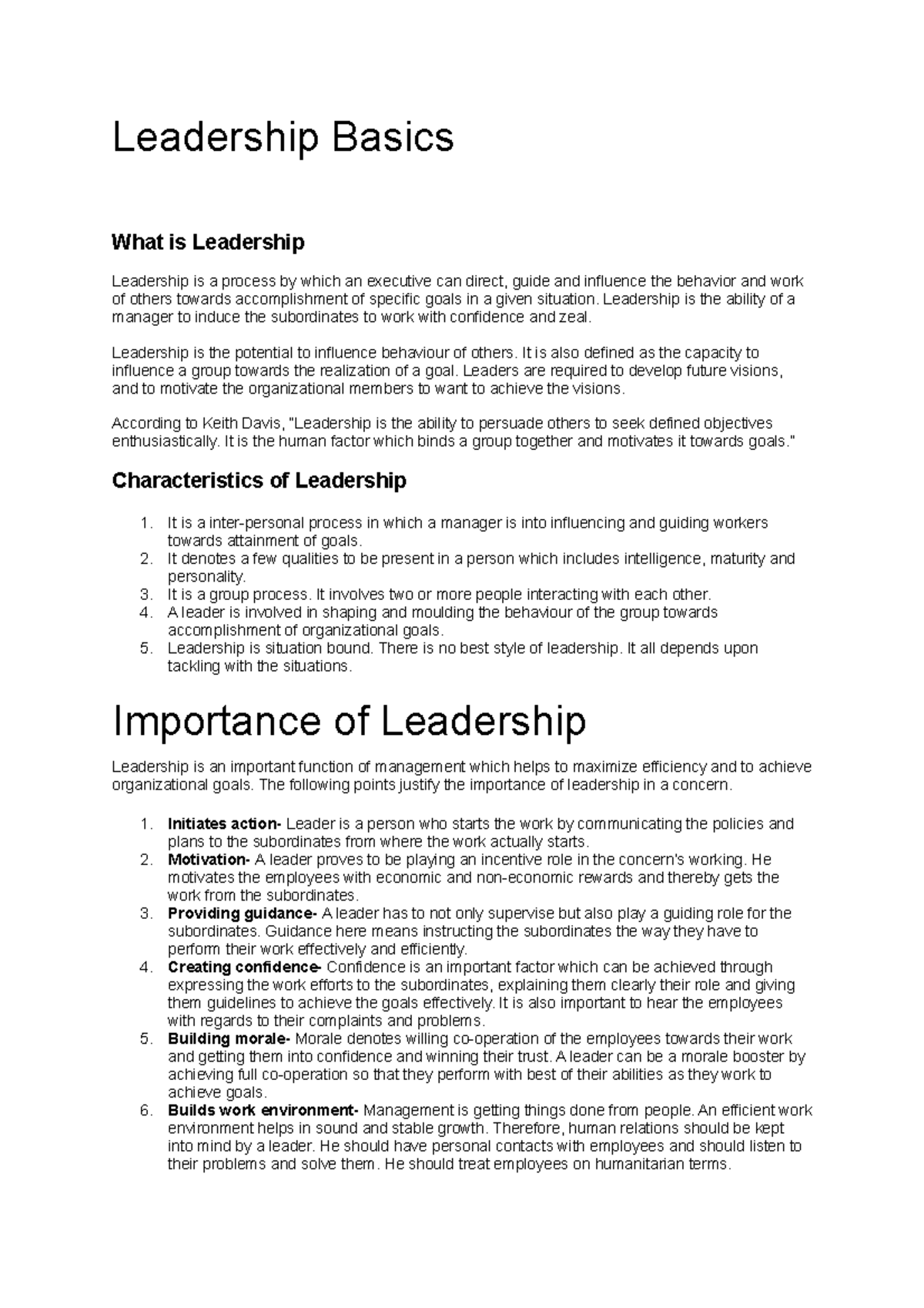 Leadership Basics - Leadership Basics What is Leadership Leadership is ...