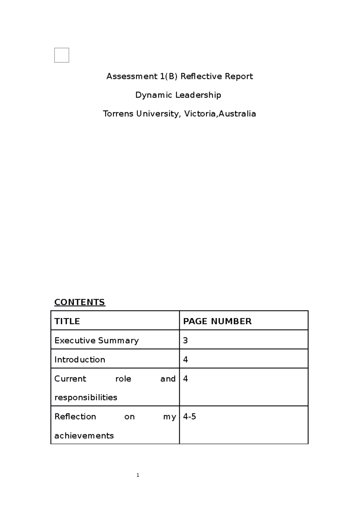 Dynamic leadership scale Assessment 1(B) Reflective Report Dynamic
