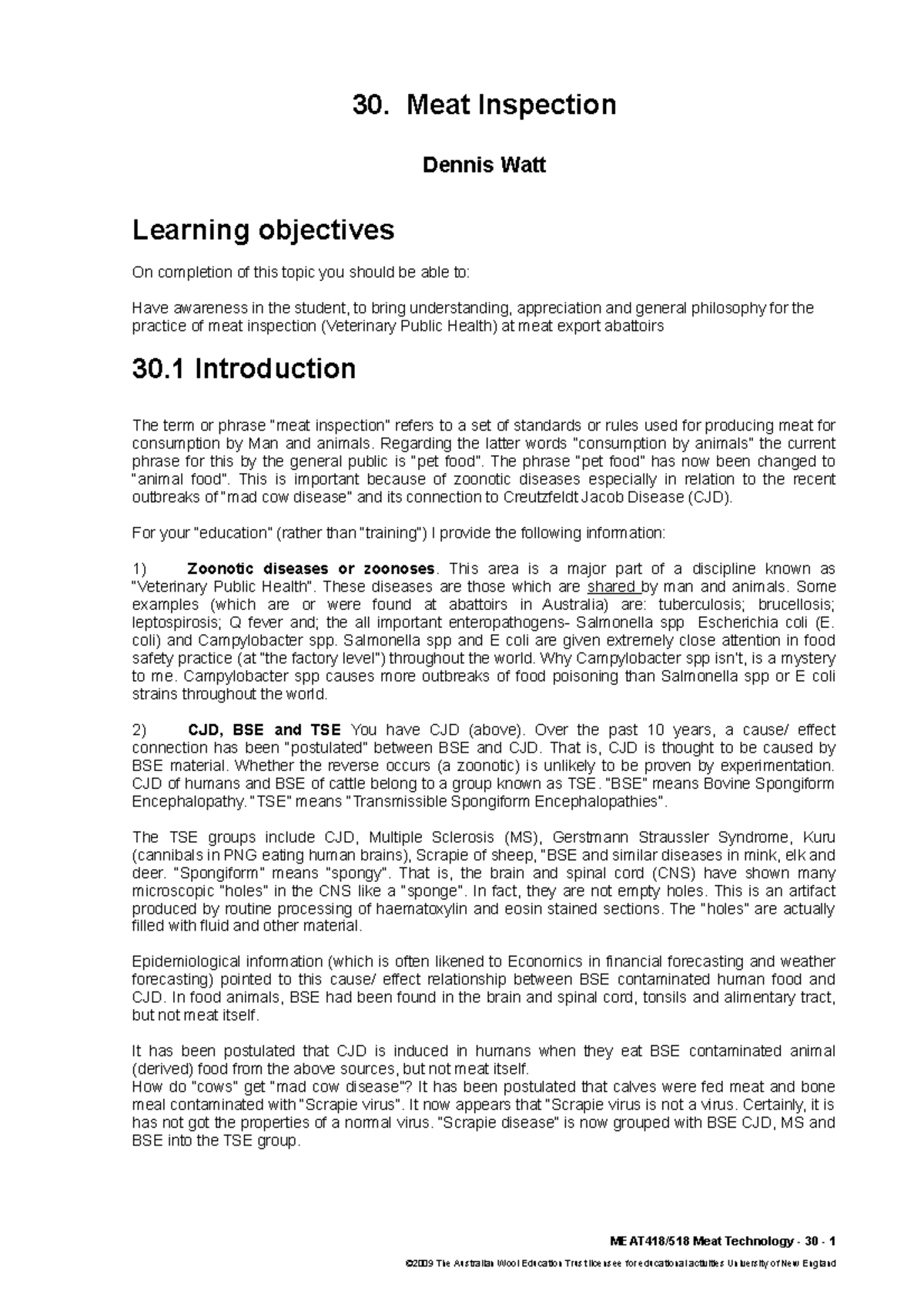 MEAT 418 518 13 T 30 - 30. Meat Inspection Dennis Watt Learning ...