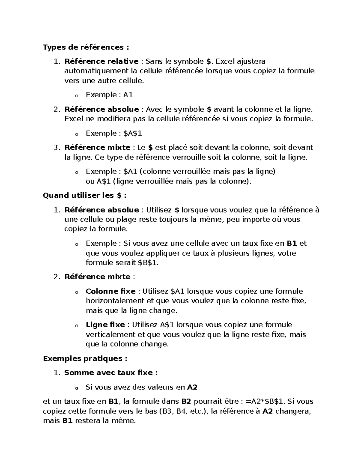 Types de références - for excel formulas - Types de références : 1 ...