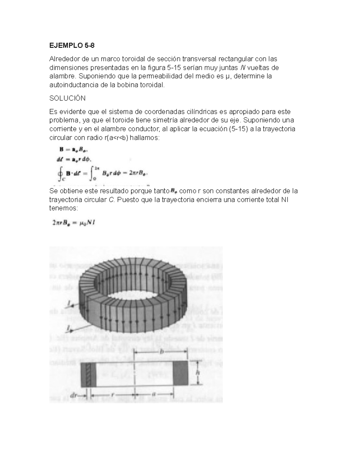 Ejemplo 5,8 y 5,9 Apuntes EJEMPLO 5 Alrededor de un marco toroidal