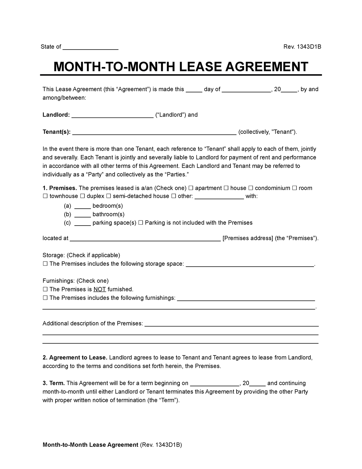 Month to month residential rental lease agreement - State of ...