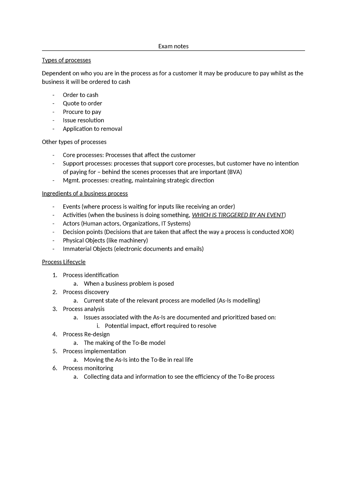 Exam condensed notes - Exam notes Types of processes Dependent on who ...