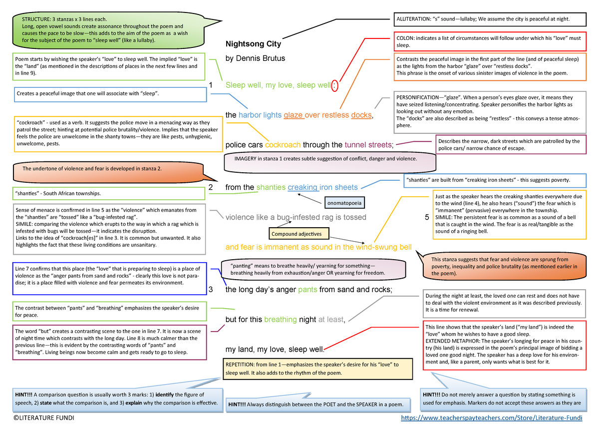 14. Nightsong City Annotated - Nightsong City By Dennis Brutus 1 Sleep 