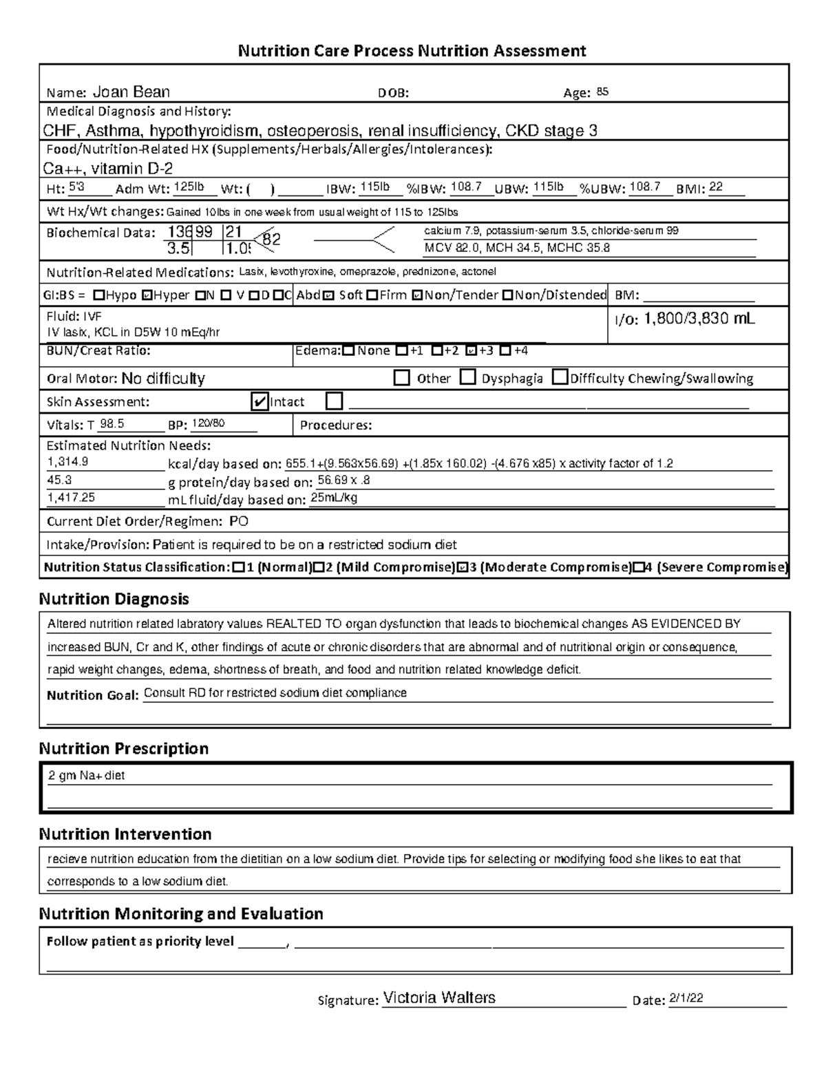 Nutrition Care Process Assessment Form - congestive heart failure ...