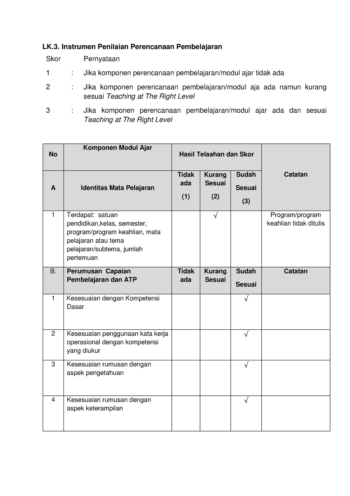 LK.3. Instrumen Penilaian Perencanaan Pembelajaran - LK. Instrumen ...