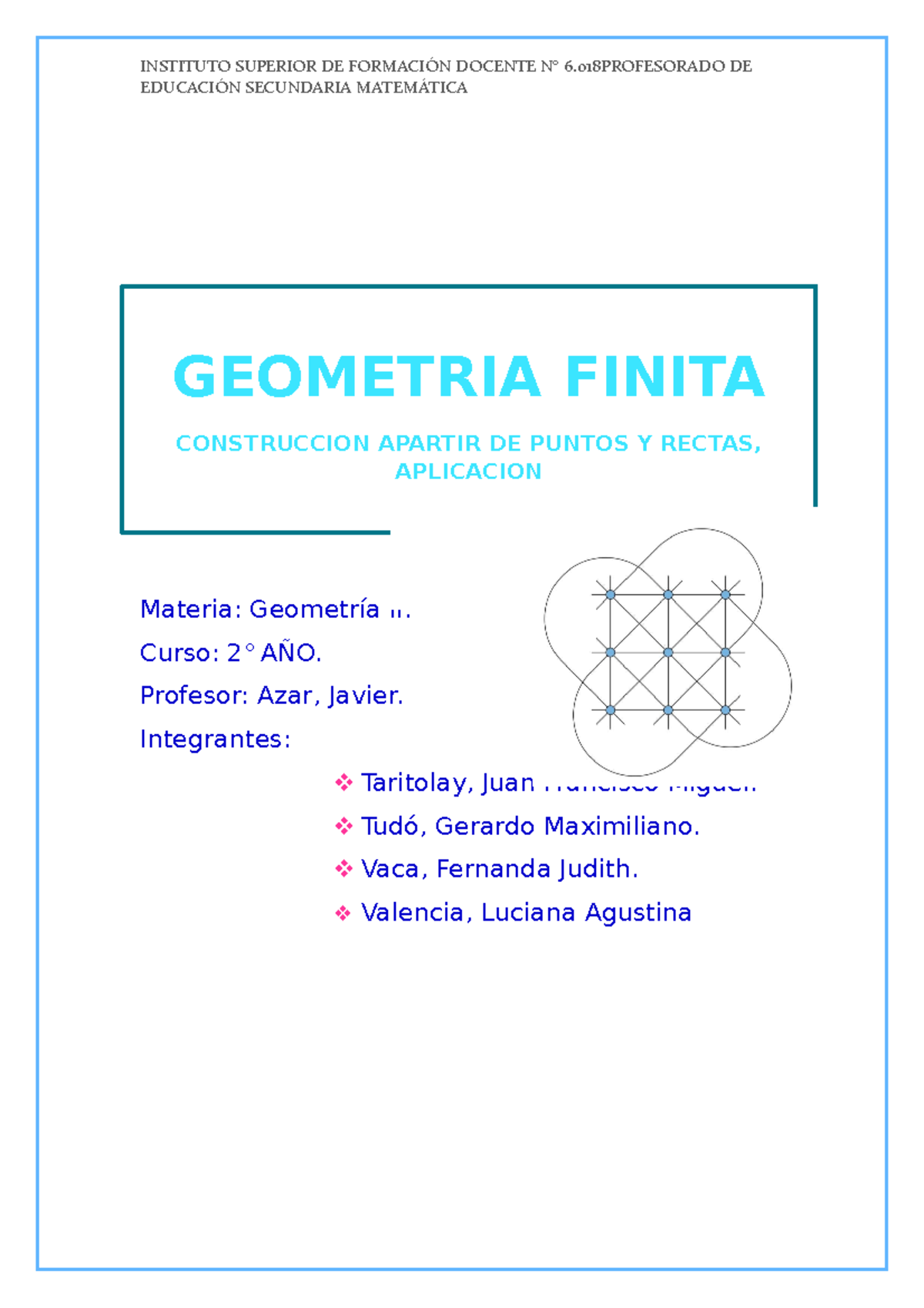 Geometría finita informe INSTITUTO SUPERIOR DE FORMACIÓN DOCENTE N° 6