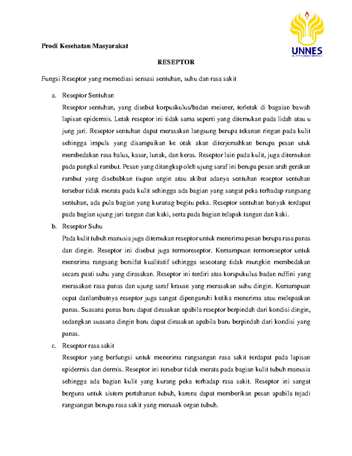 Fungsi Dan Mekanisme Reseptor Manusia - Prodi Kesehatan Masyarakat ...
