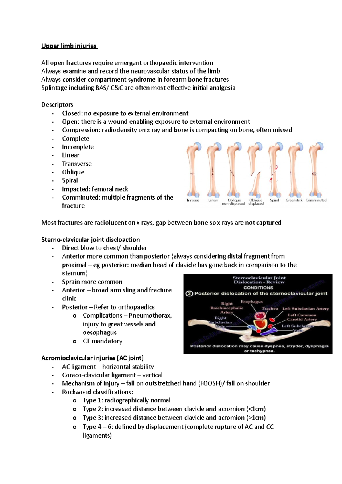 Upper limb injuries - Trauma - Upper limb injuries All open fractures ...