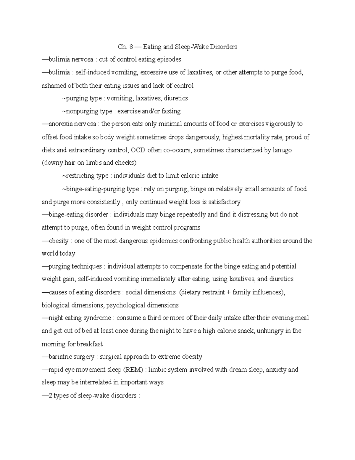 Ch. 8:9:10- Exam 3 - Abnormal psychology chapter 8-10 notes - Ch. 8 ...