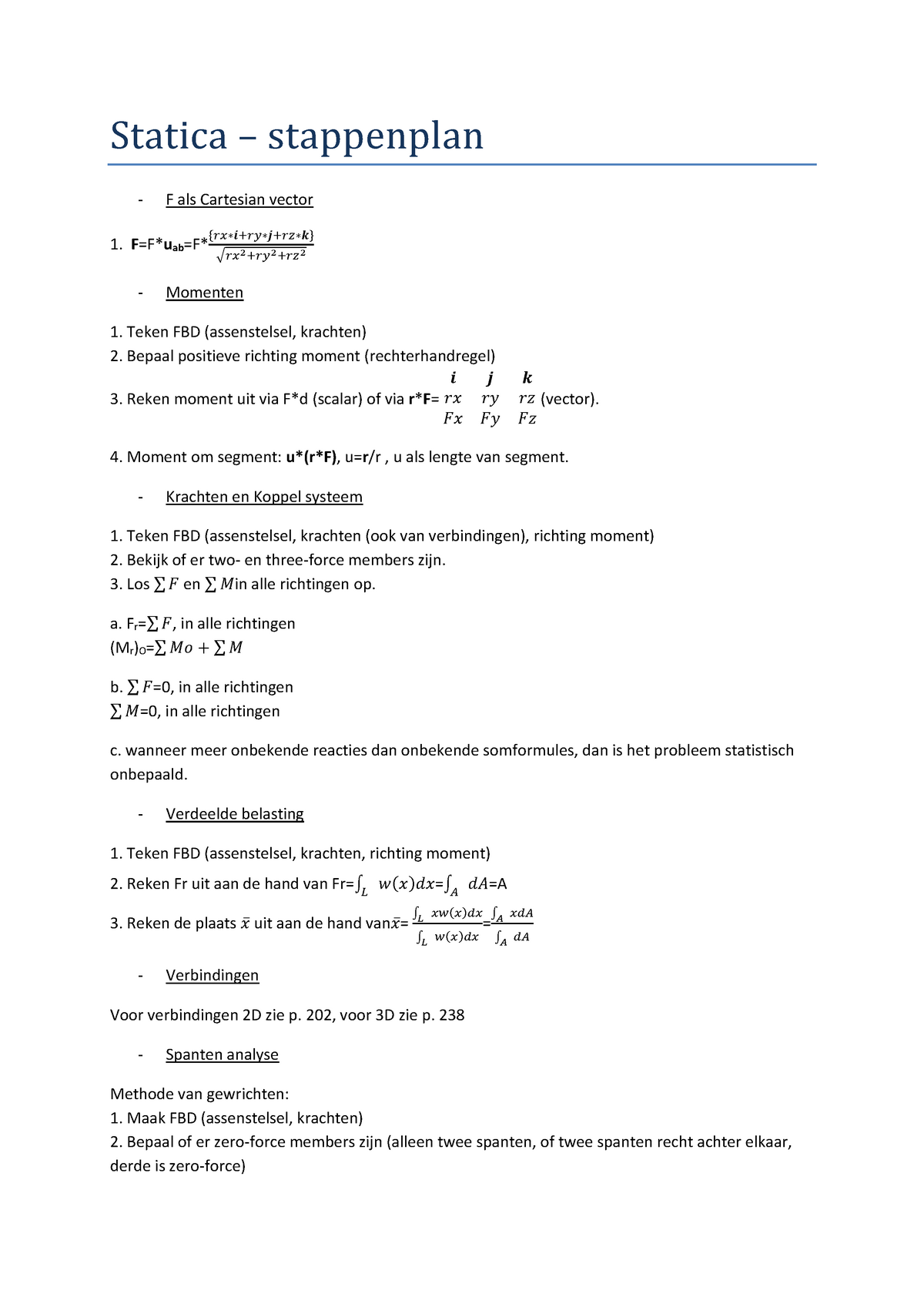 College-aantekeningen - Stappenplan Statica - Statica – Stappenplan F ...