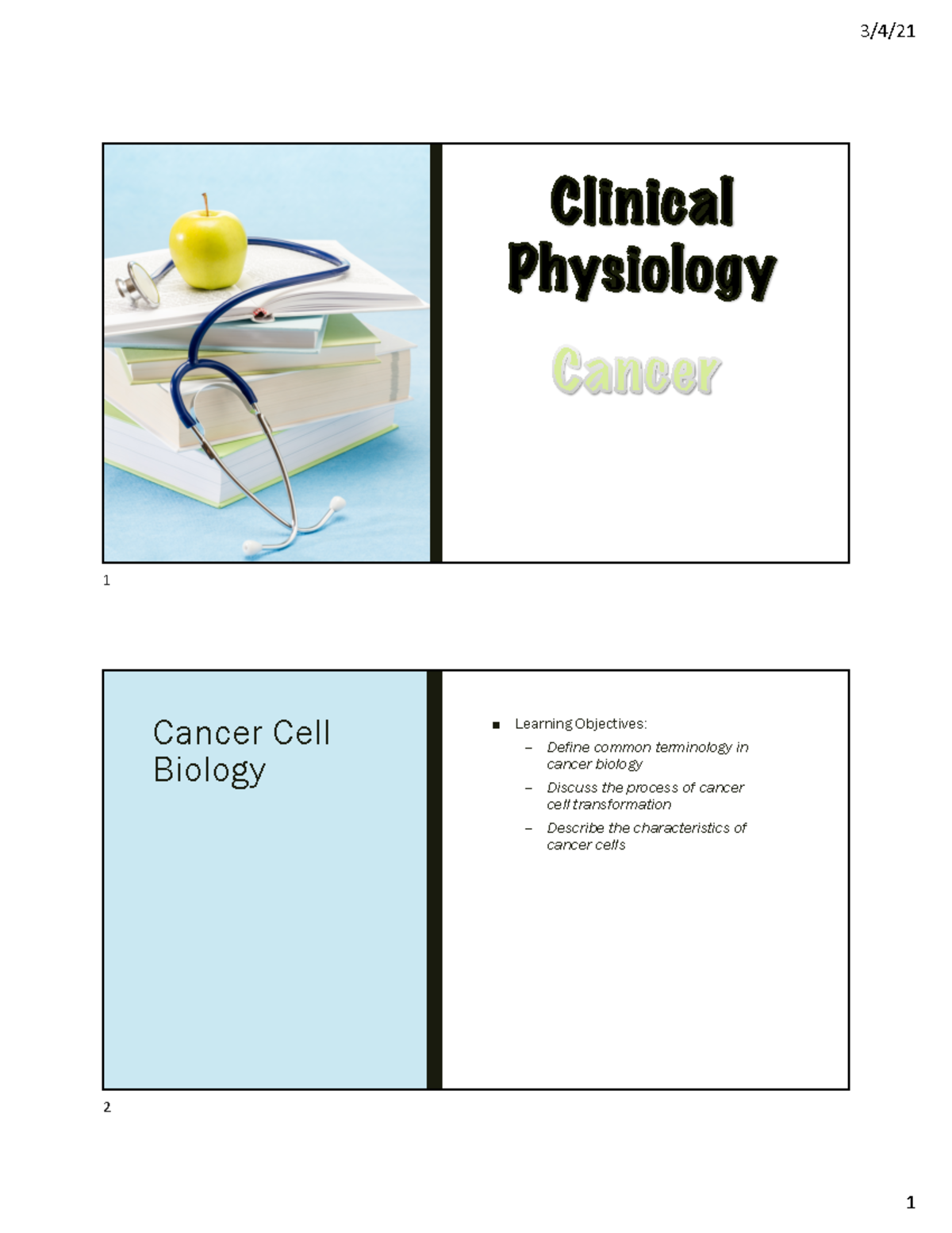 100.6.Clinical Physiology Cancer Cell Biology 1 Cancer Cell Biology