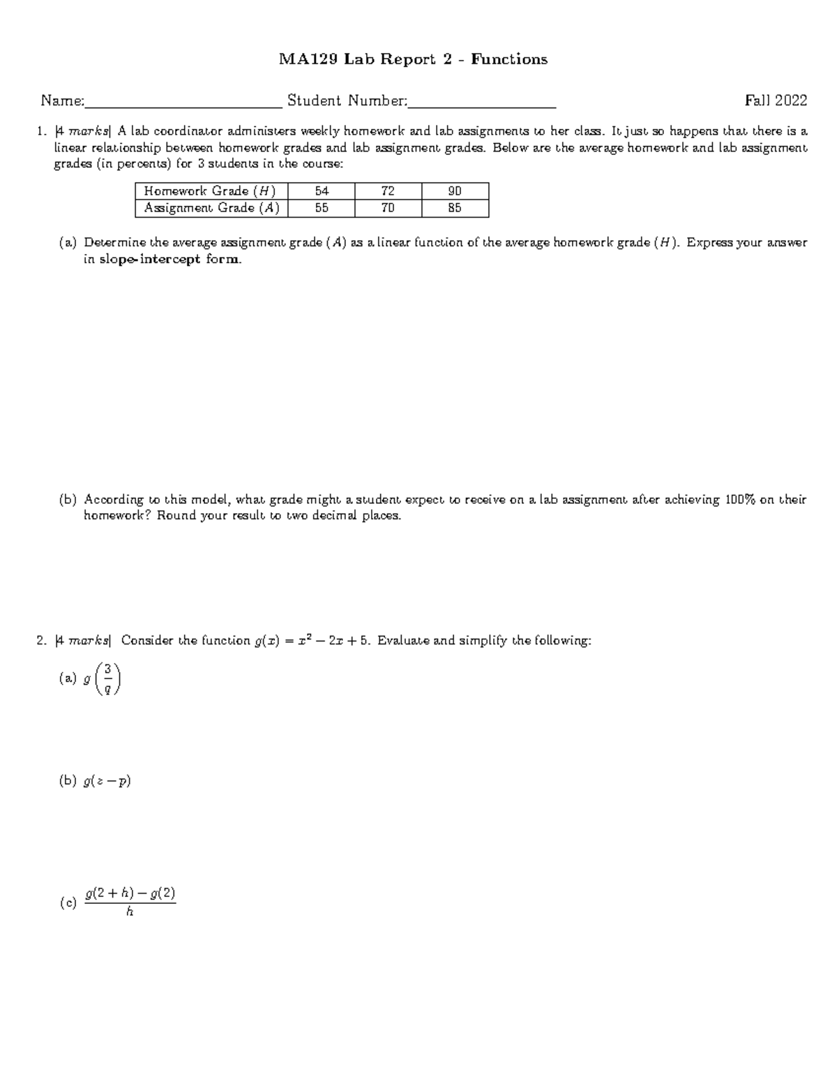 Lab Report 2 - lab for math - MA129 Lab Report 2 - Functions Name ...