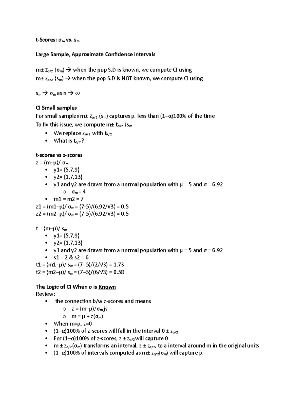 Lessons 10-13 - lecture notes - t-Scores: σm vs. sm Large Sample ...