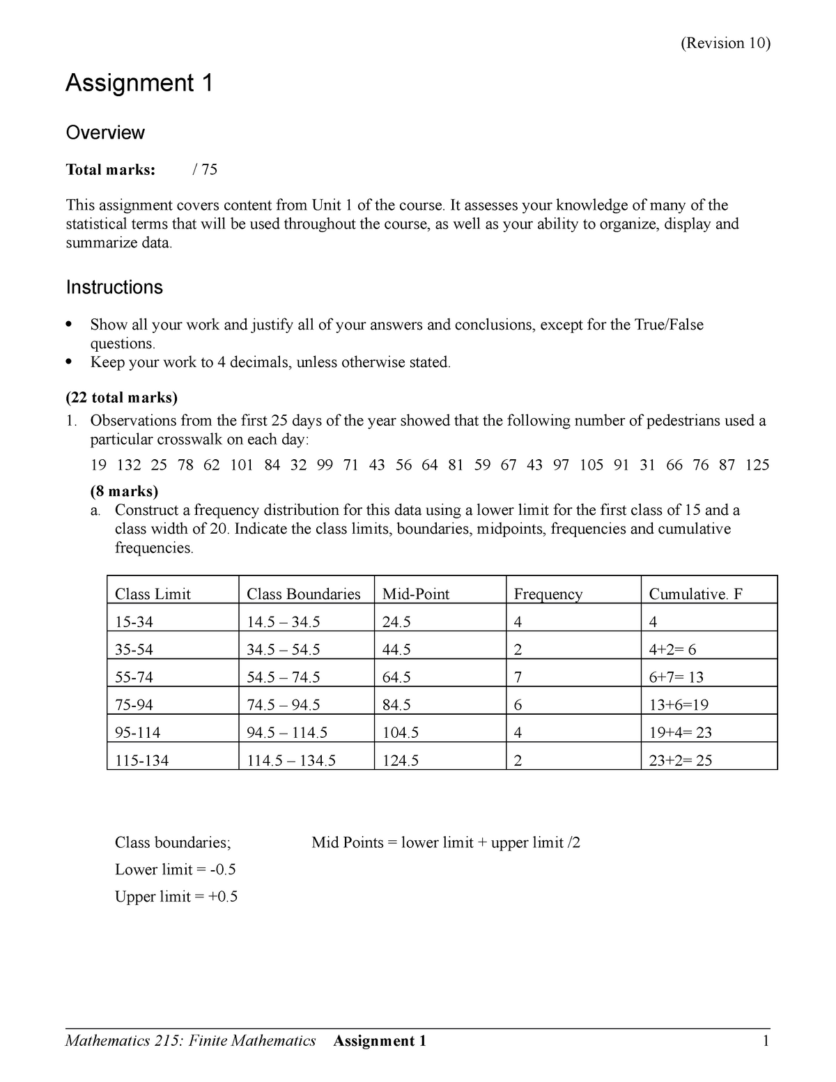 statistic assignment sample