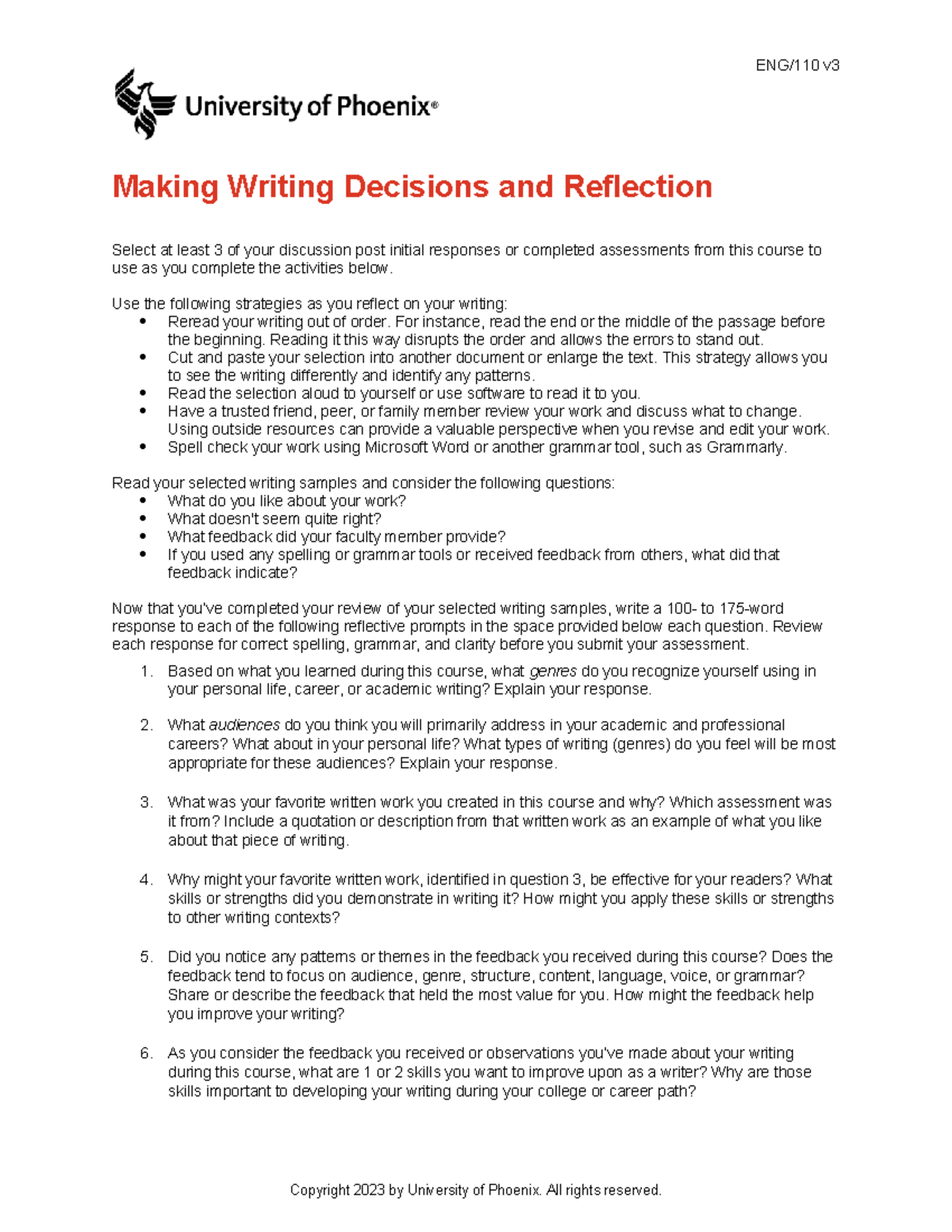 Eng110 v3 wk5 making writing decisions and reflection ENG/110 v