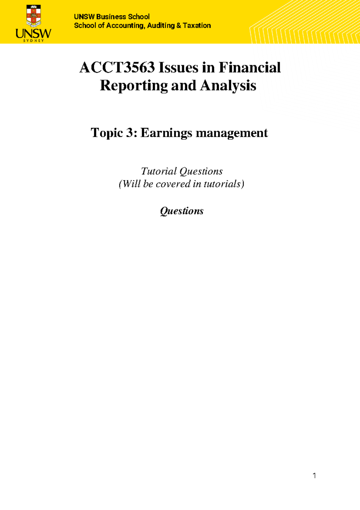 ACCT3563 Tutorial Questions for Topic 3 - questions (T3 2024 ...