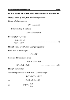 Second operation-Adiabatic reversible expansion - The gas is now ...