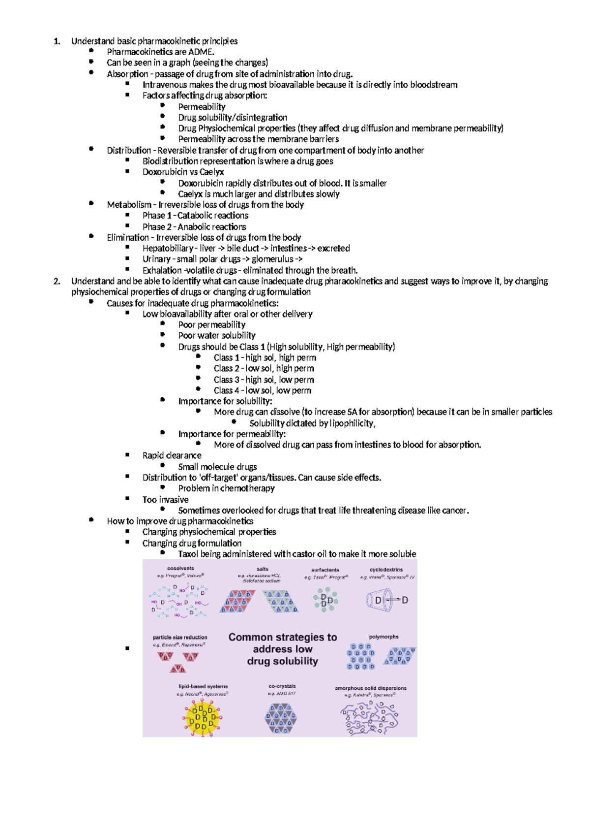 Pharm notes midsem - 1. Understand basic pharmacokinetic principles ...