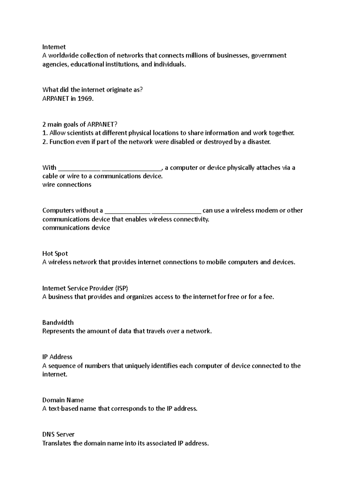 Chpt 2 - practise material with answers - Internet A worldwide ...